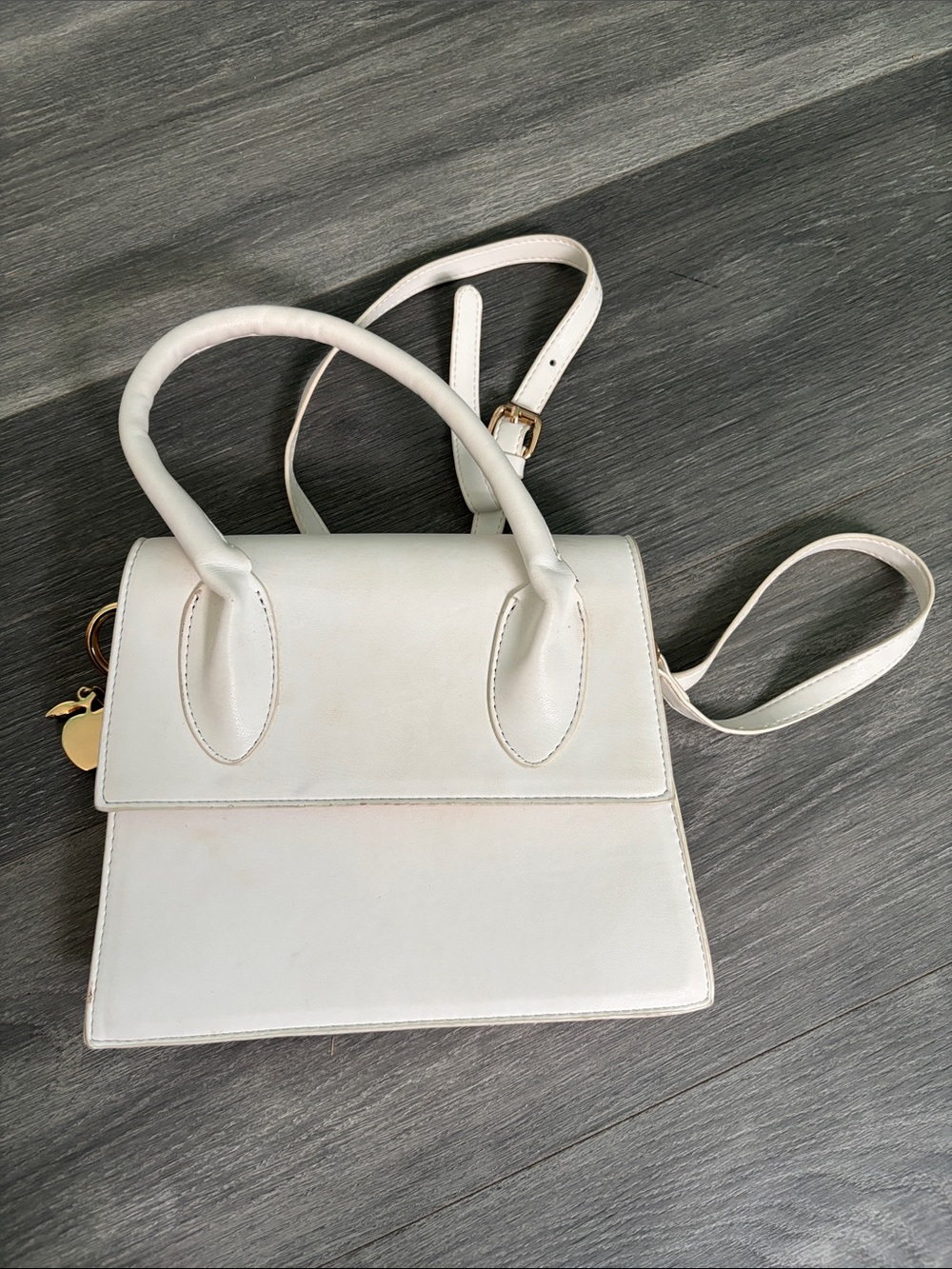 Cream Structured Top-Handle Shoulder Bag with Detachable Strap